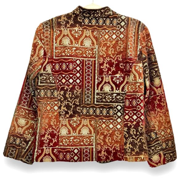 Textured Tapestry Jacquard Blazer Jacket 1X Chenille Zip Brown Indy Boho Baroque - Picture 2 of 11